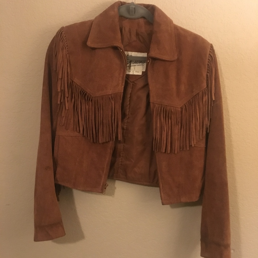 Sexy fringe suede cropped cowgirl leather jacket